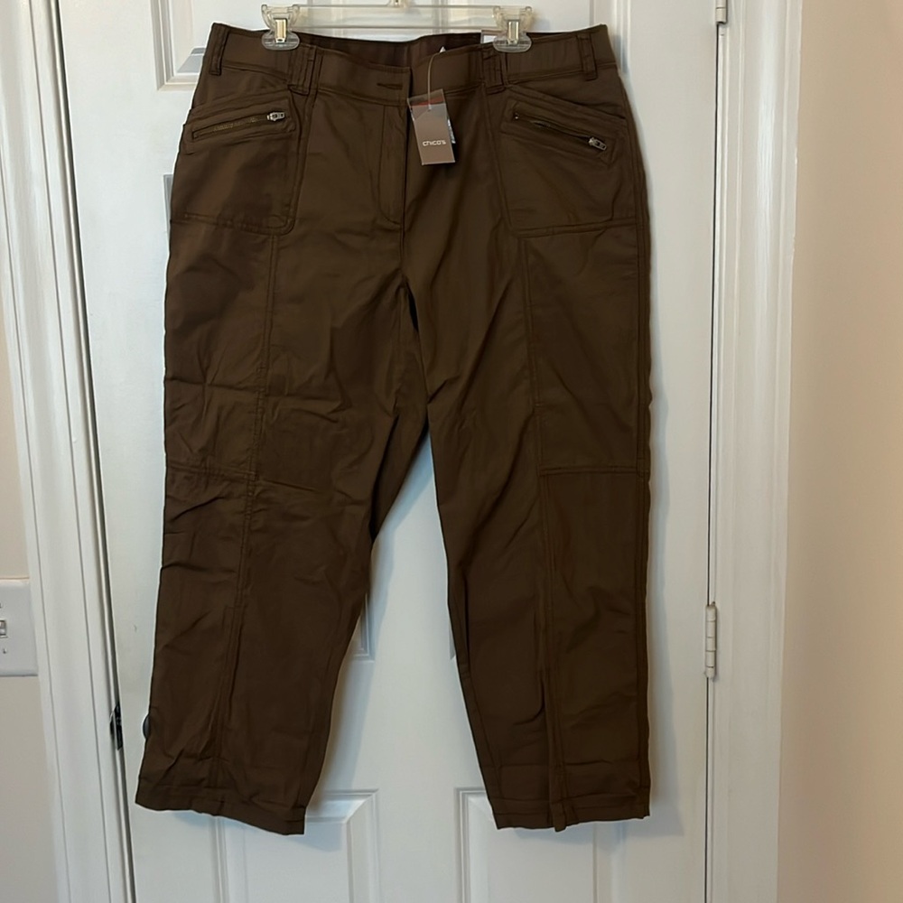 Chico’s Ripstop Utility Crop Cairo Brown, Size 3 NWT